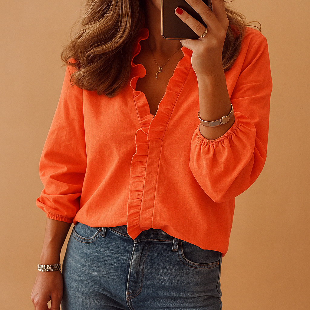 Blusa elegante con ruches per donna, ideale per lavoro o occasioni casual con stile raffinato