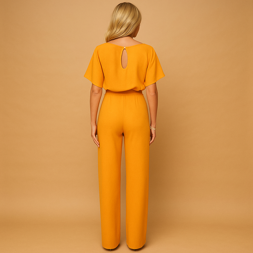 Jumpsuit elegante a vita alta con dettaglio in pizzo per donna, perfetta per lavoro, uscite serali o look casual chic.