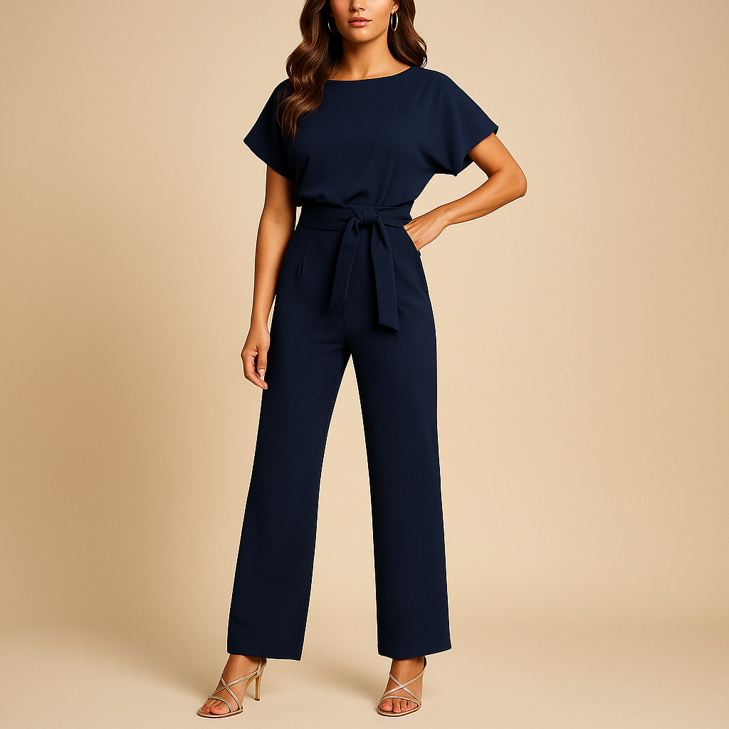 Jumpsuit elegante a vita alta con dettaglio in pizzo per donna, perfetta per lavoro, uscite serali o look casual chic.
