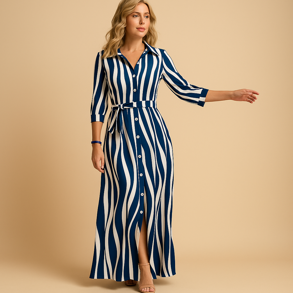 Abito lungo estivo da donna con maniche corte, perfetto per giornate calde, passeggiate al mare o uscite eleganti.
