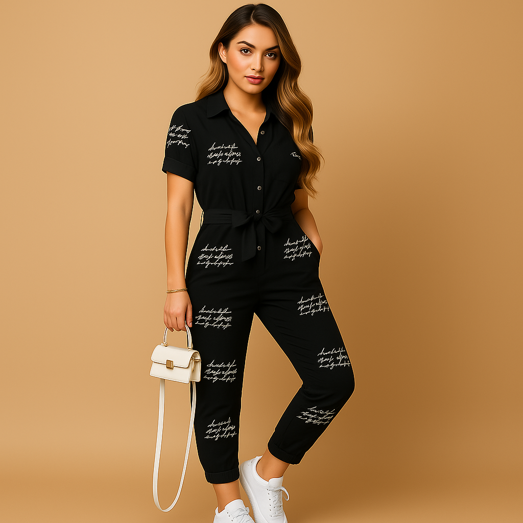 Tuta sartoriale aderente da donna con chiusura a bottoni, perfetta per l’ufficio, brunch o uscite eleganti in primavera e autunno.